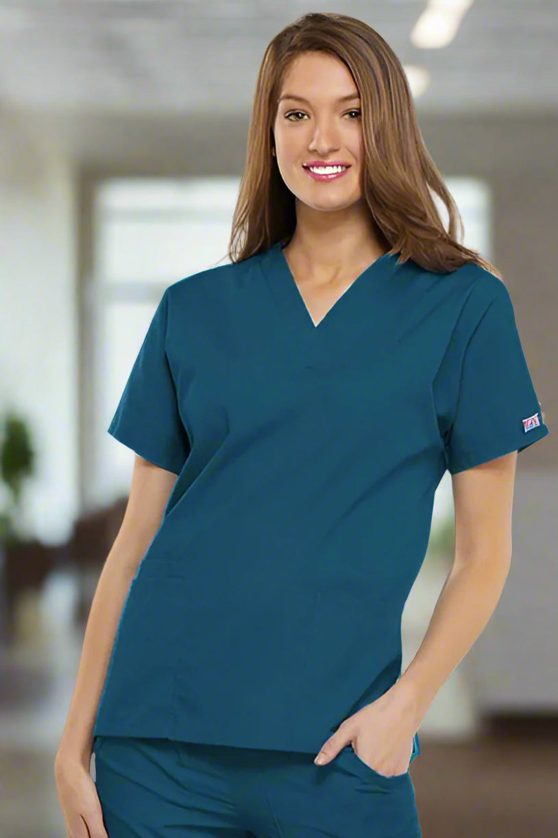 4700: Caribbean Blue Ladies Cherokee Scrub Top Ladies Scrub Top Cherokee Originals XXS