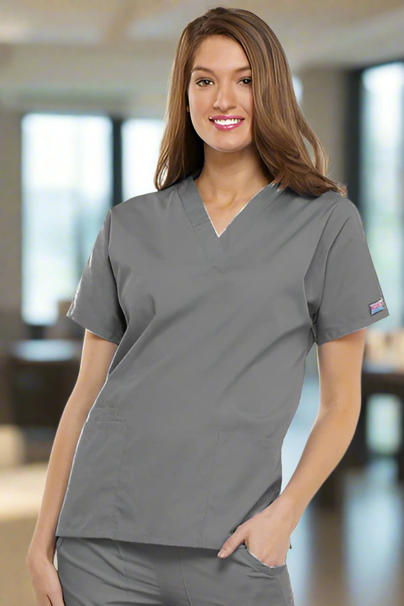 4700: Grey Cherokee Ladies Scrub Top Ladies Scrub Top Cherokee Originals XXS