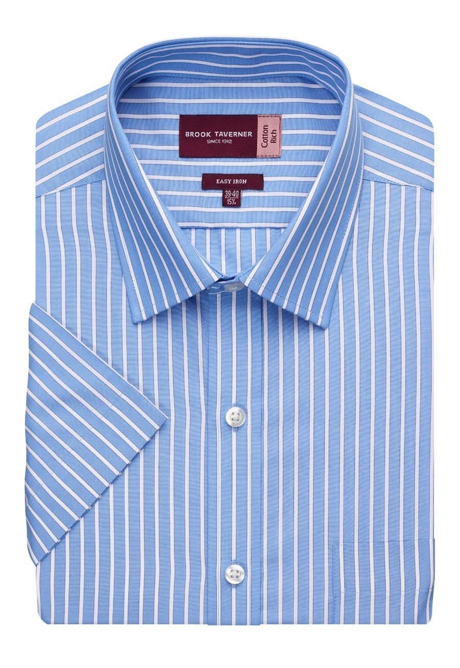 Roccella Classic Fit Mens Striped Shirt Mens Short Sleeve Shirts Brook Taverner Blue/White Stripe 14.5"