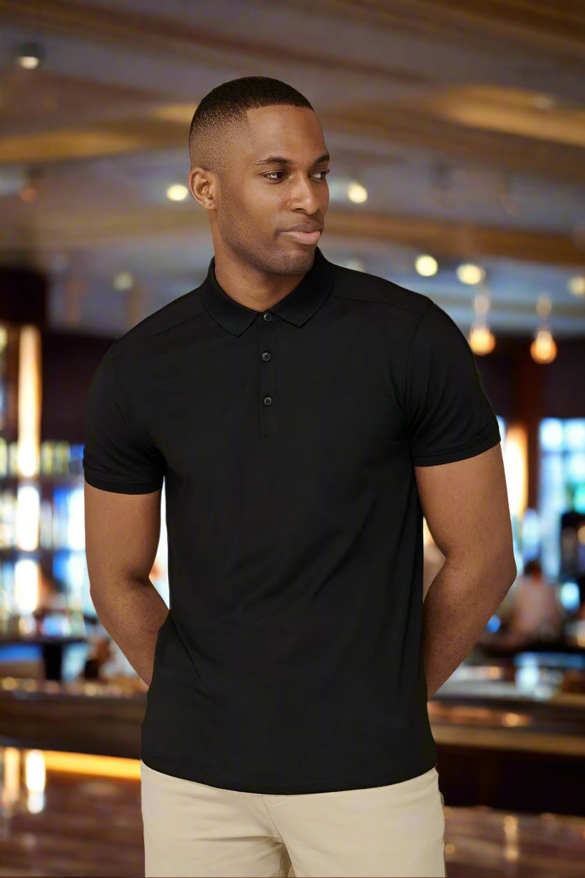 HB460: Mens Slim Fit Stretch Wicking Polo Mens Polos Henbury Black XS