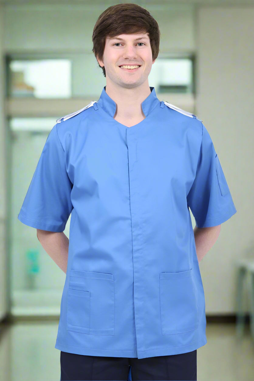 NMT - Mens Mandarin Collar Tunic (With Loops) Ladies Healthcare Tunic Behrens Hospital Blue 32