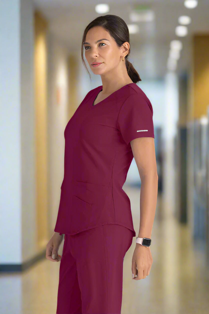 SK101: Ladies Skechers Breeze Wine Scrub Top Ladies Scrub Top Skechers by Barco XXS