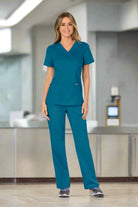 Cherokee Revolution WW610 Mock Wrap Top Ladies Scrub Top Cherokee Revolution Caribbean Blue XXS