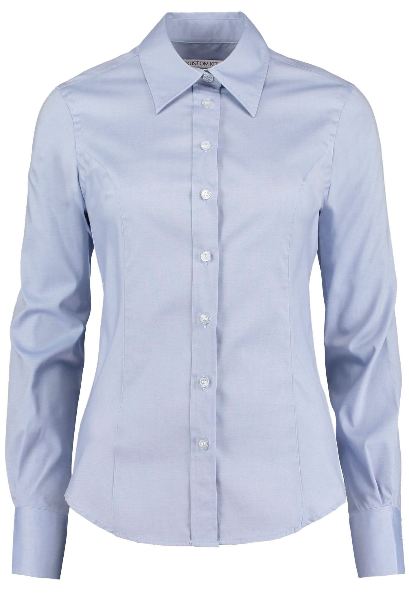 KK702: Long Sleeve Ladies Oxford Shirt Womens Long Sleeve Shirts Kustom Kit Light Blue 6