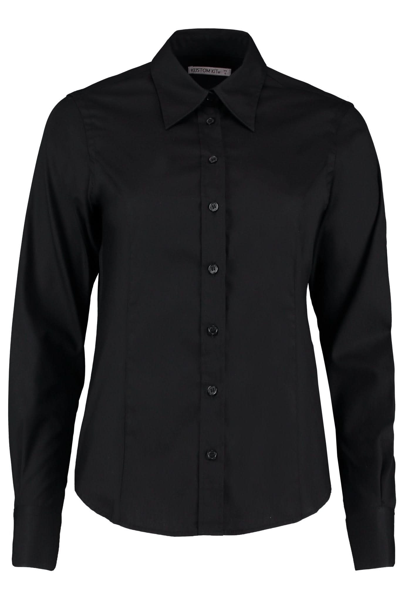 KK702: Long Sleeve Ladies Oxford Shirt Womens Long Sleeve Shirts Kustom Kit Black 6