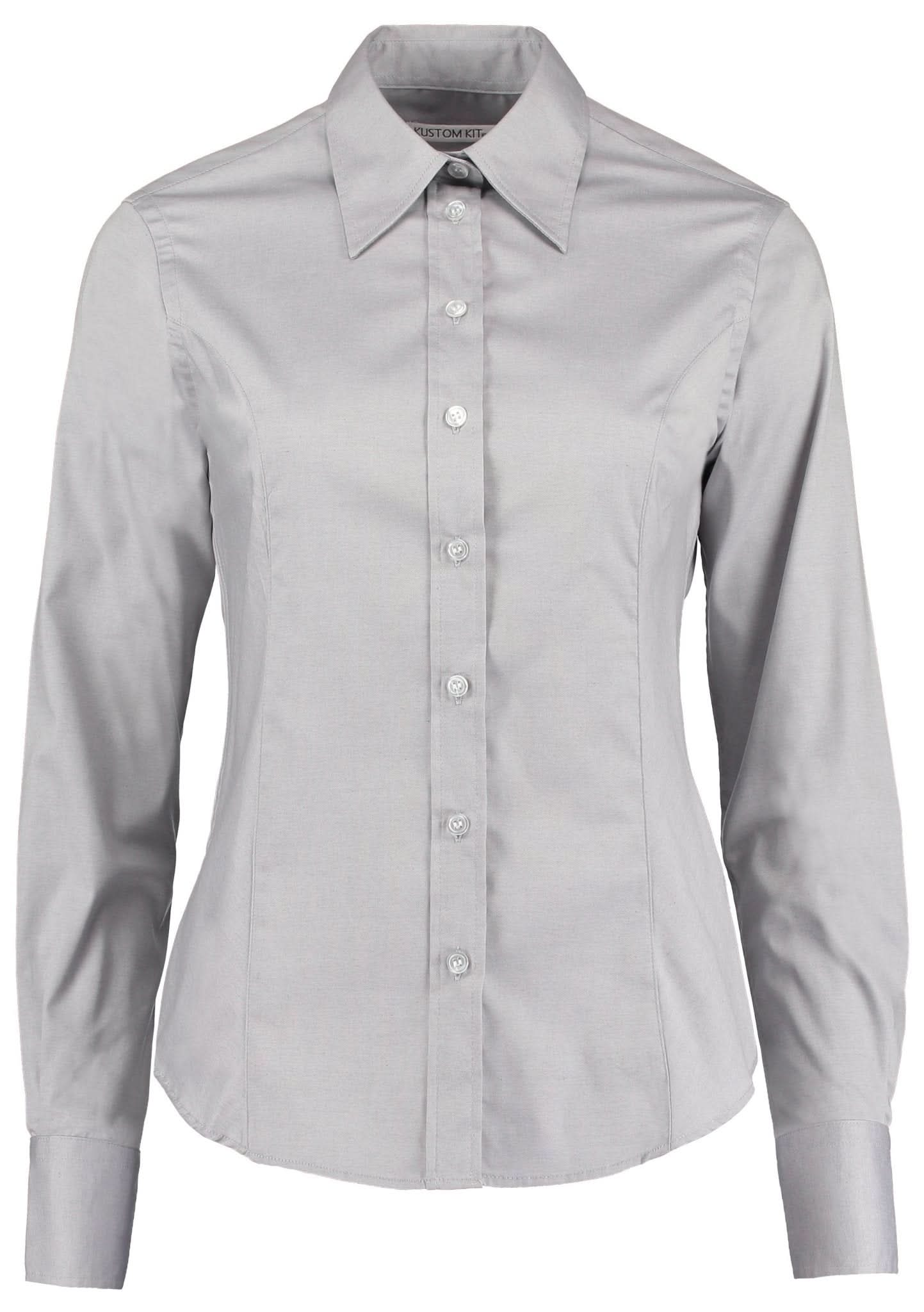 KK702: Long Sleeve Ladies Oxford Shirt Womens Long Sleeve Shirts Kustom Kit Silver Grey 8