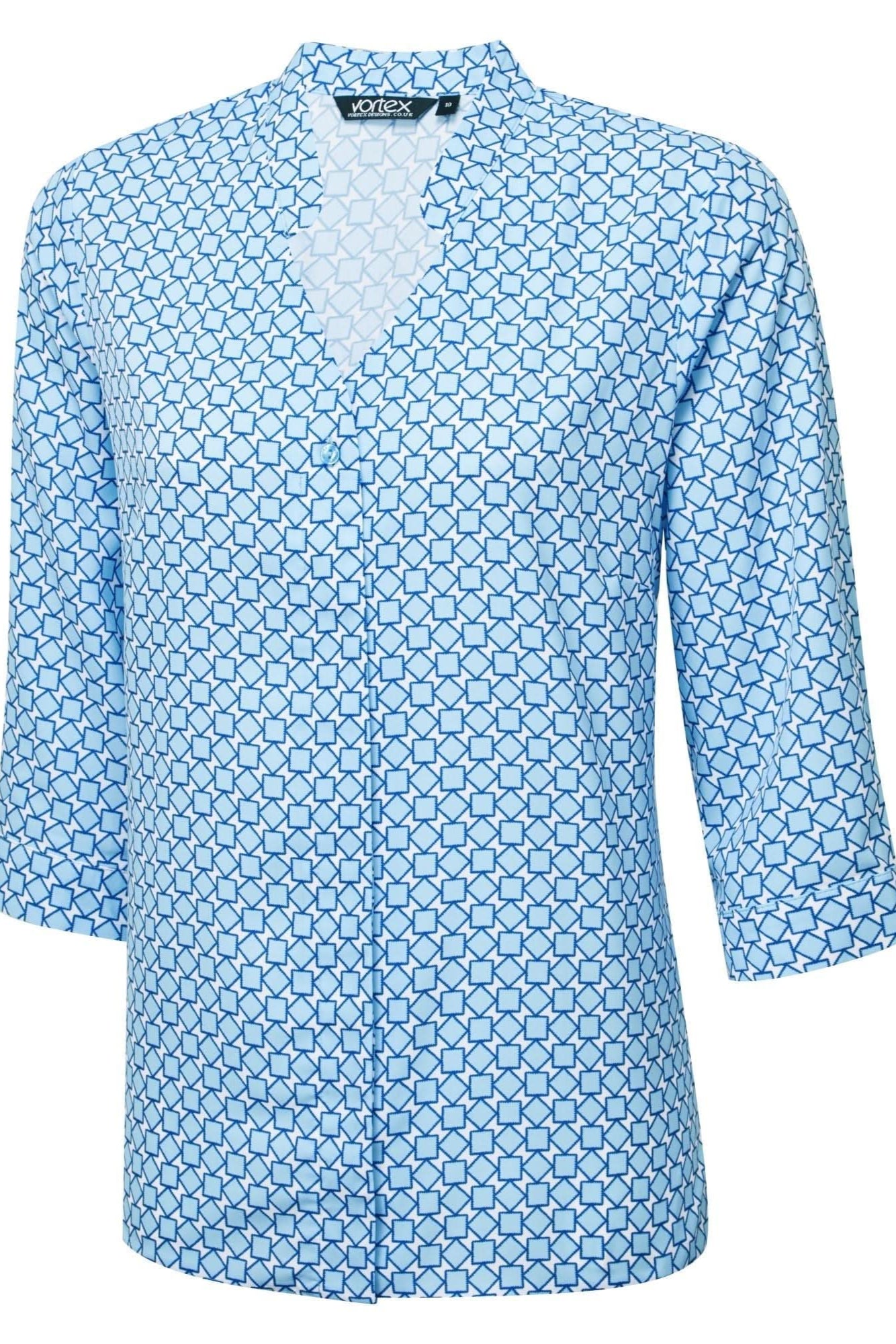 Maddie Geo Print 3/4 Ladies Blouse Blouses Vortex Designs Sky Blue 6