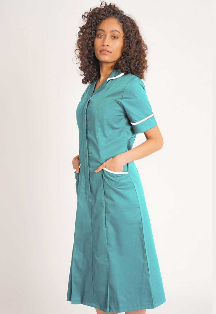 NCLD - Eau De Nil Nurse Dress (White Trim) - The Staff Uniform Company