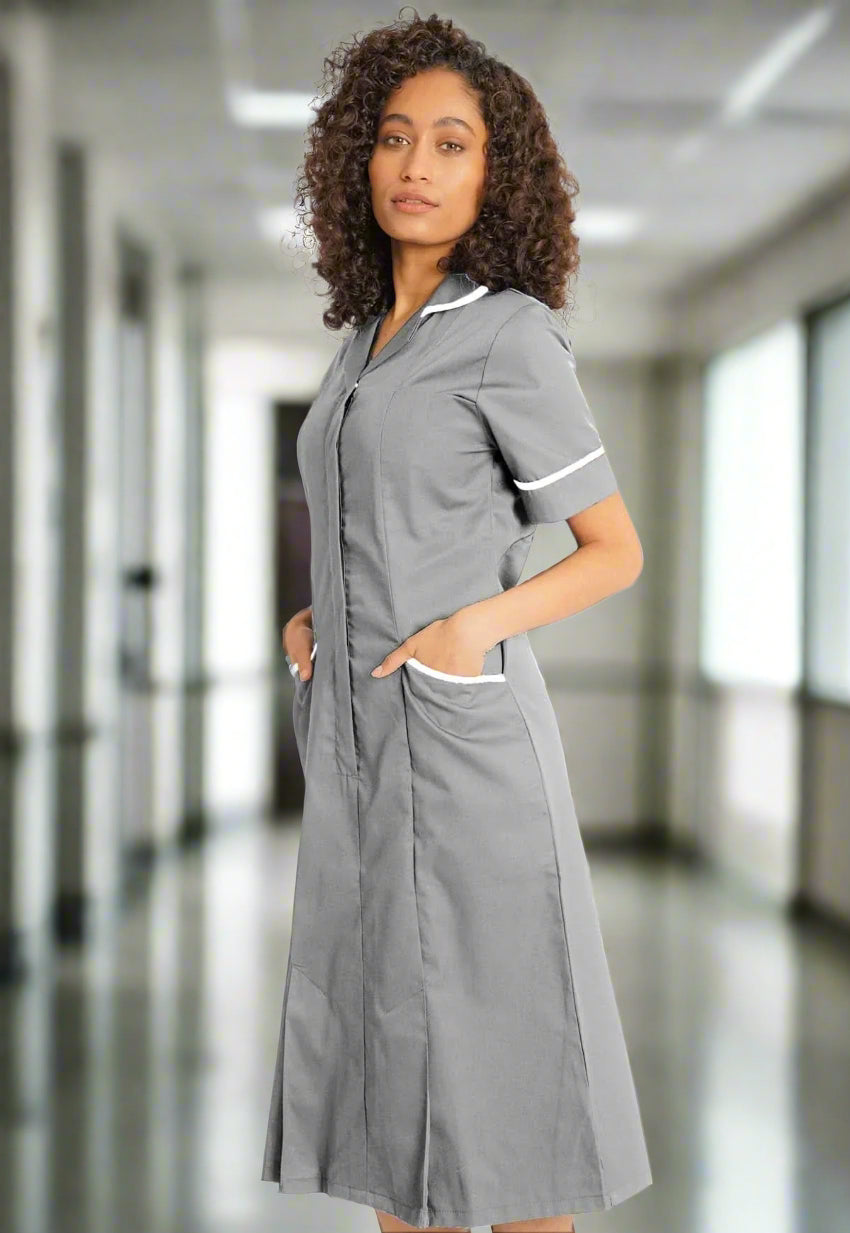 NCLD - Grey Healthcare Dress (White Trim) Healthcare Dress Behrens