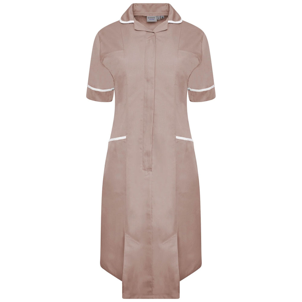 NCLD - Ladies Healthcare Dress - Biscuit/White - The Staff Uniform Company