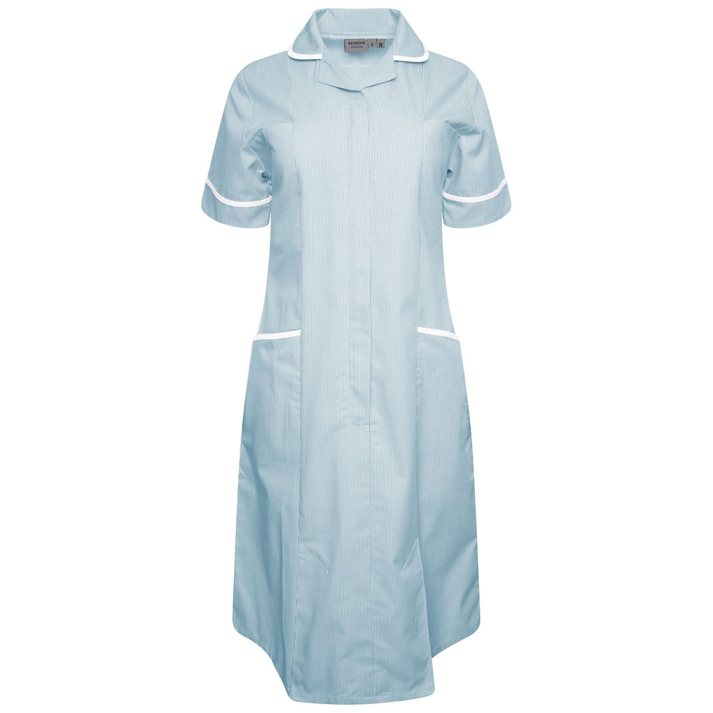 NCLD - Ladies Healthcare Dress - Green/White Stripe - The Staff Uniform Company