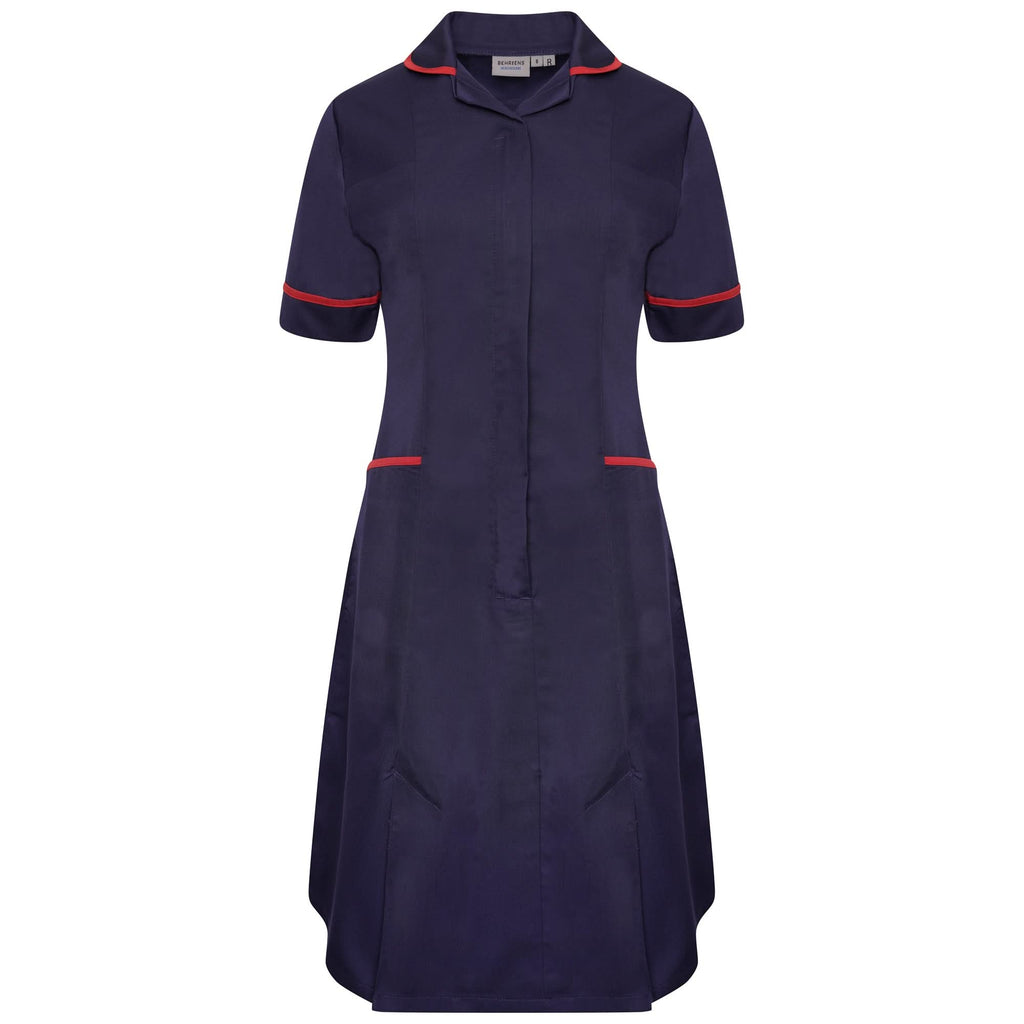 NCLD - Ladies Healthcare Dress - Navy/Red - The Staff Uniform Company