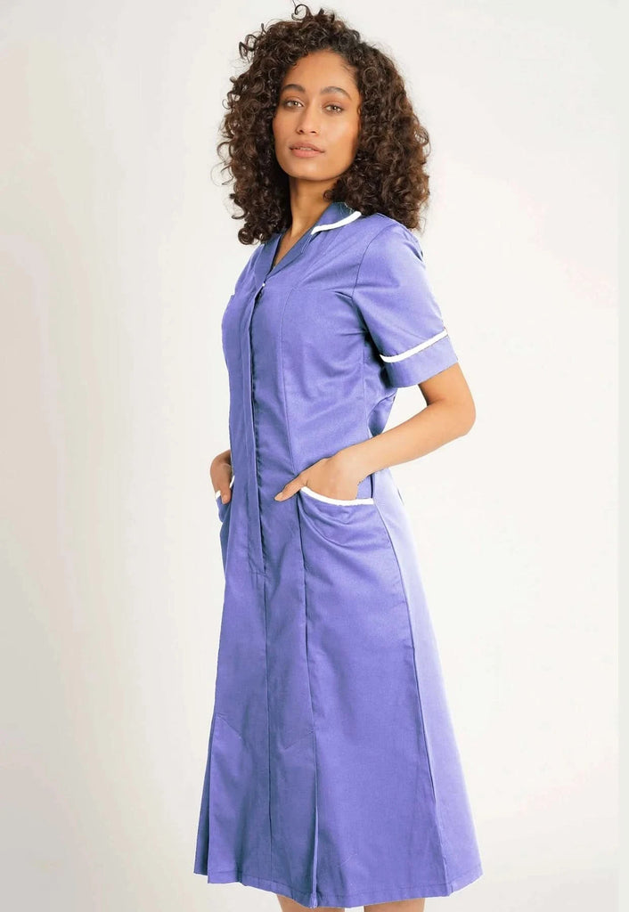 NCLD - Metro Blue Nurse Dress (White Trim) - The Staff Uniform Company