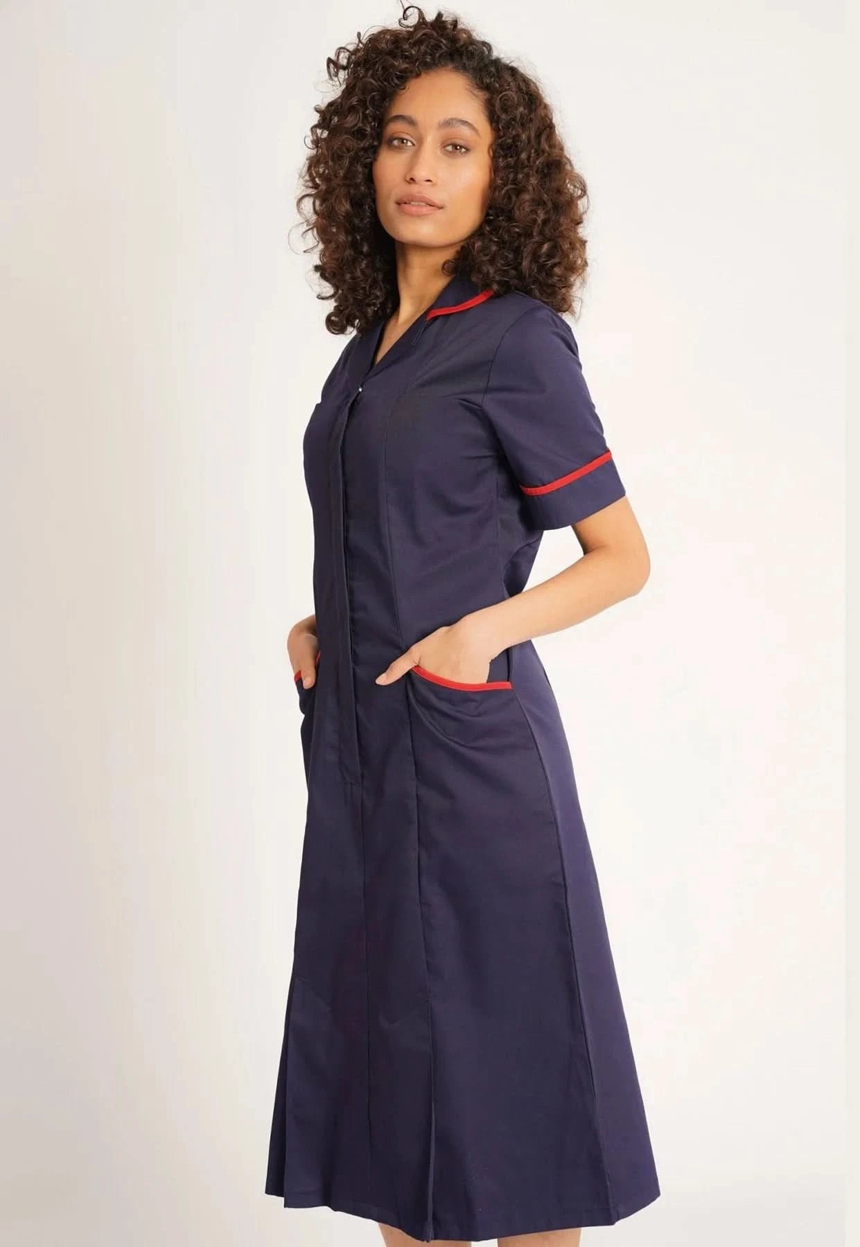 NCLD - Navy Healthcare Dress (Red Trim) - The Staff Uniform Company