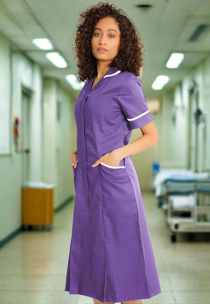 NCLD - Purple Nurse Dress (White Trim) Healthcare Dress Behrens