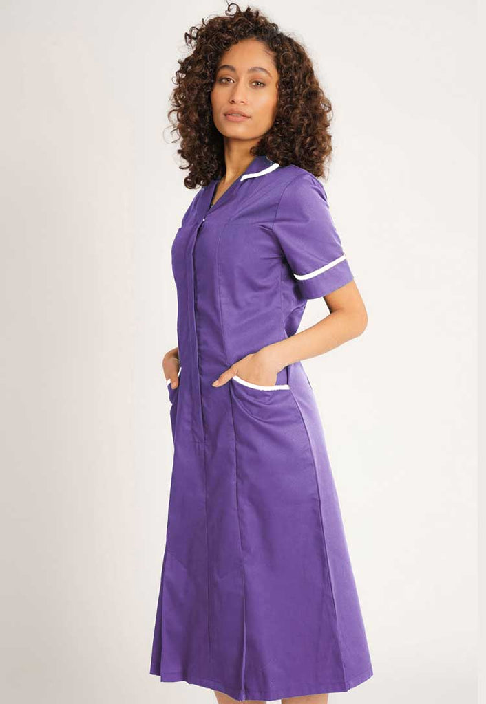 NCLD - Purple Nurse Dress (White Stripe) - The Staff Uniform Company