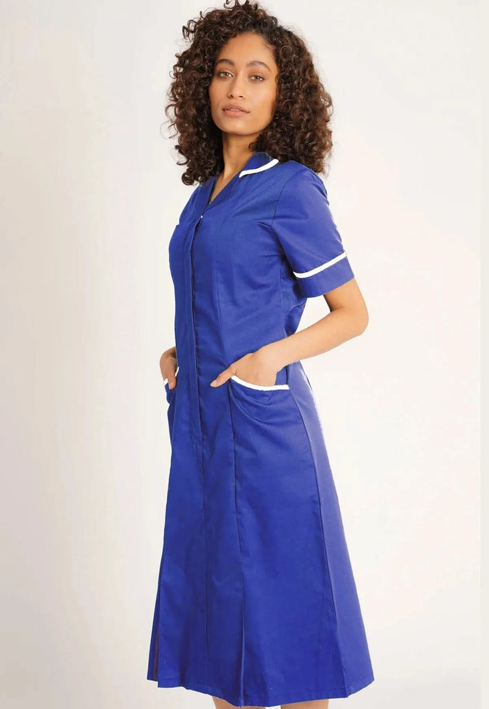 NCLD - Royal Blue Nurse Dress (White Trim) - The Staff Uniform Company