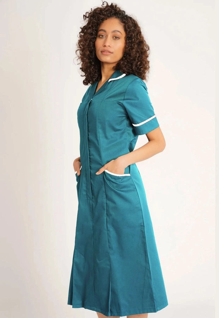 NCLD - Teal Nurse Dress (White Trim) - The Staff Uniform Company