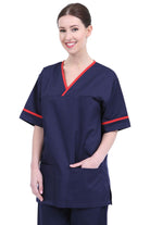 NSTT: Navy/Red Unisex Contrast Trim Smart Scrub Tunic Unisex Scrub Top Behrens