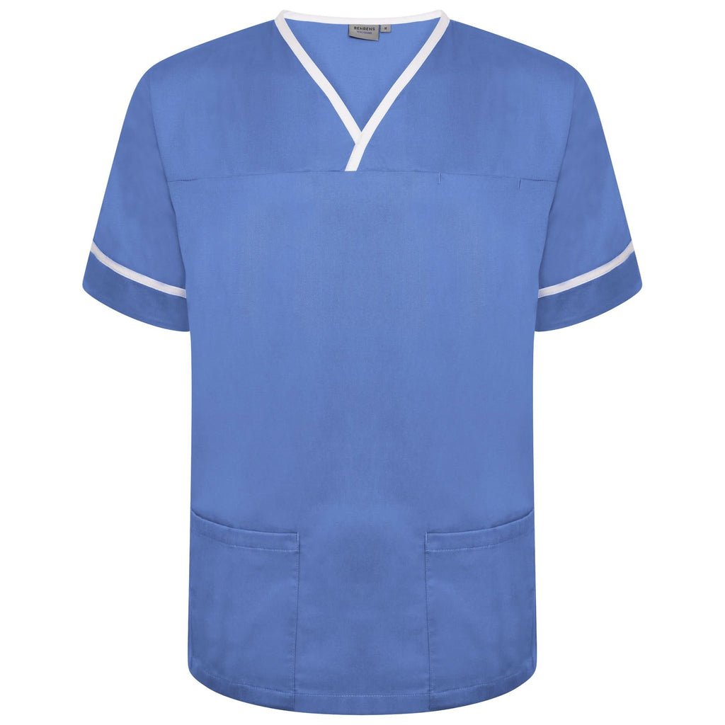 NSTT - Unisex Contrast Trim Smart Scrub Tunic (Blues) - The Staff Uniform Company