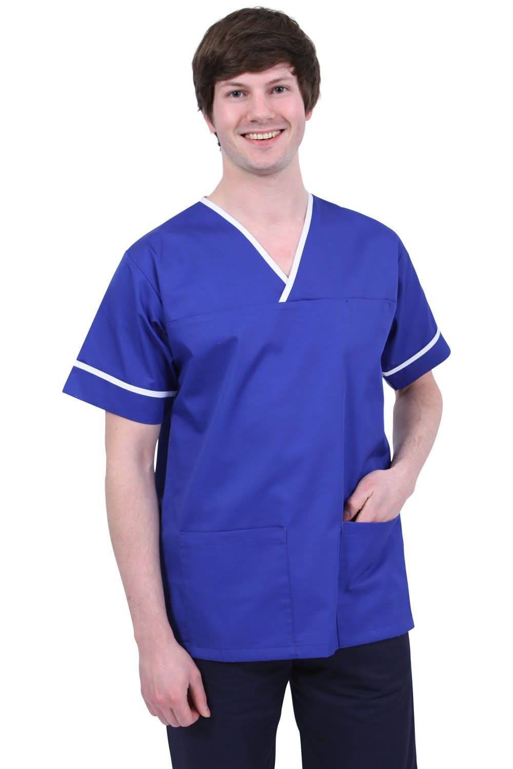 NSTT - Unisex Contrast Trim Smart Scrub Tunic (Blues) - The Staff Uniform Company