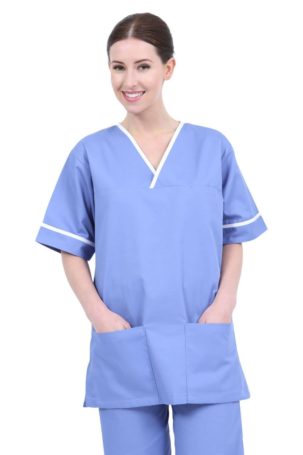 NSTT - Unisex Contrast Trim Smart Scrub Tunic (Blues) - The Staff Uniform Company