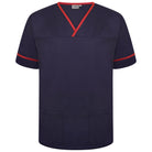 NSTT: Navy/Red Unisex Contrast Trim Smart Scrub Tunic Unisex Scrub Top Behrens XS