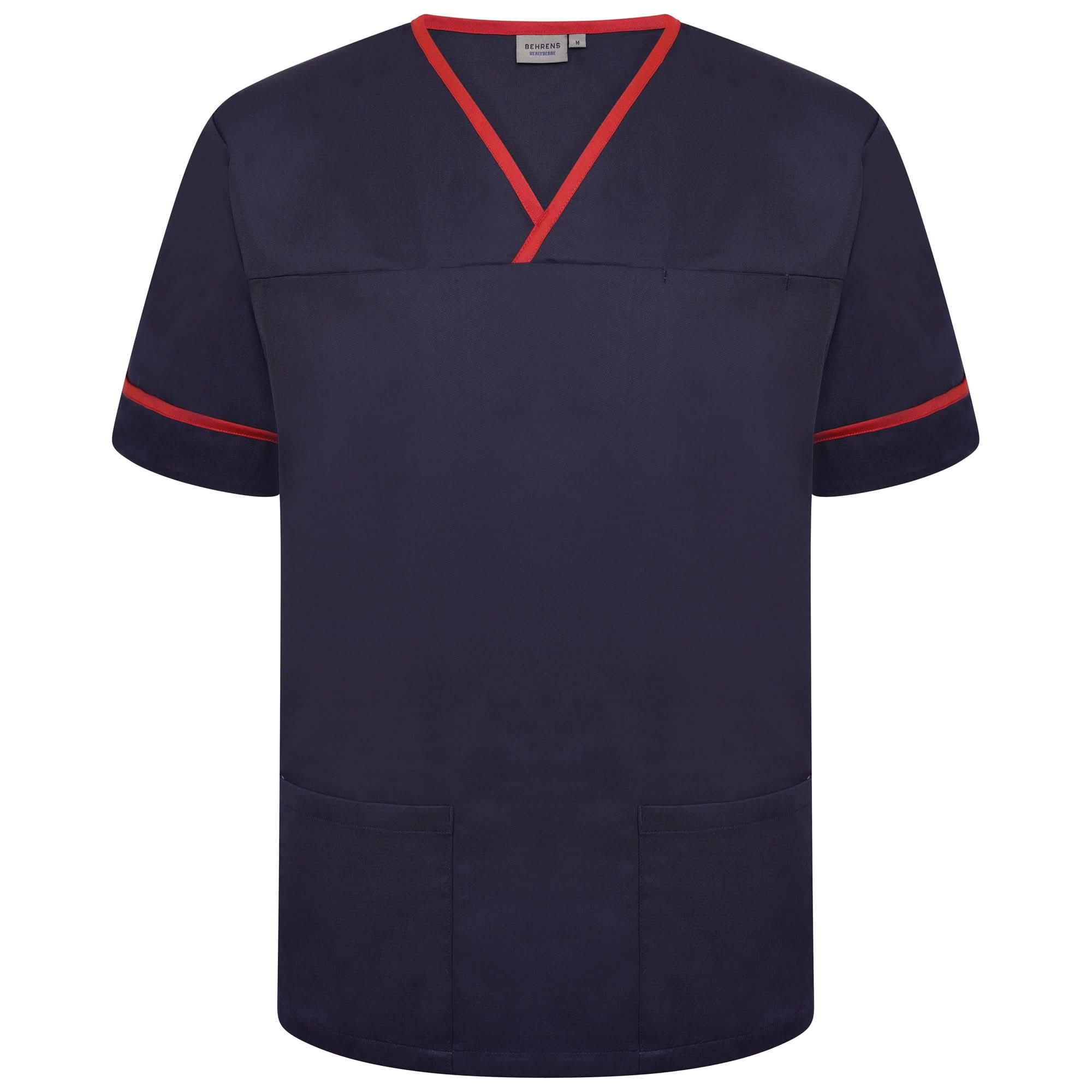 NSTT: Navy/Red Unisex Contrast Trim Smart Scrub Tunic Unisex Scrub Top Behrens XS