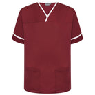 NSTT: Maroon/White Contrast Trim Smart Scrub Tunic Unisex Scrub Top Behrens XS