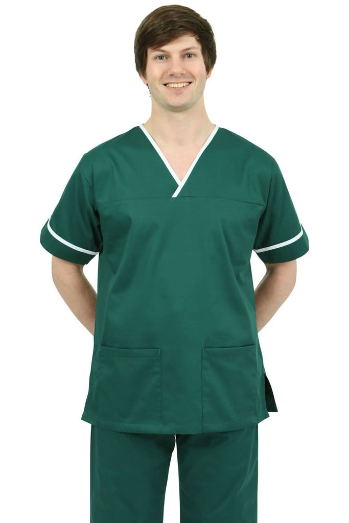 NSTT - Unisex Contrast Trim Smart Scrub Tunic (Greens) - The Staff Uniform Company