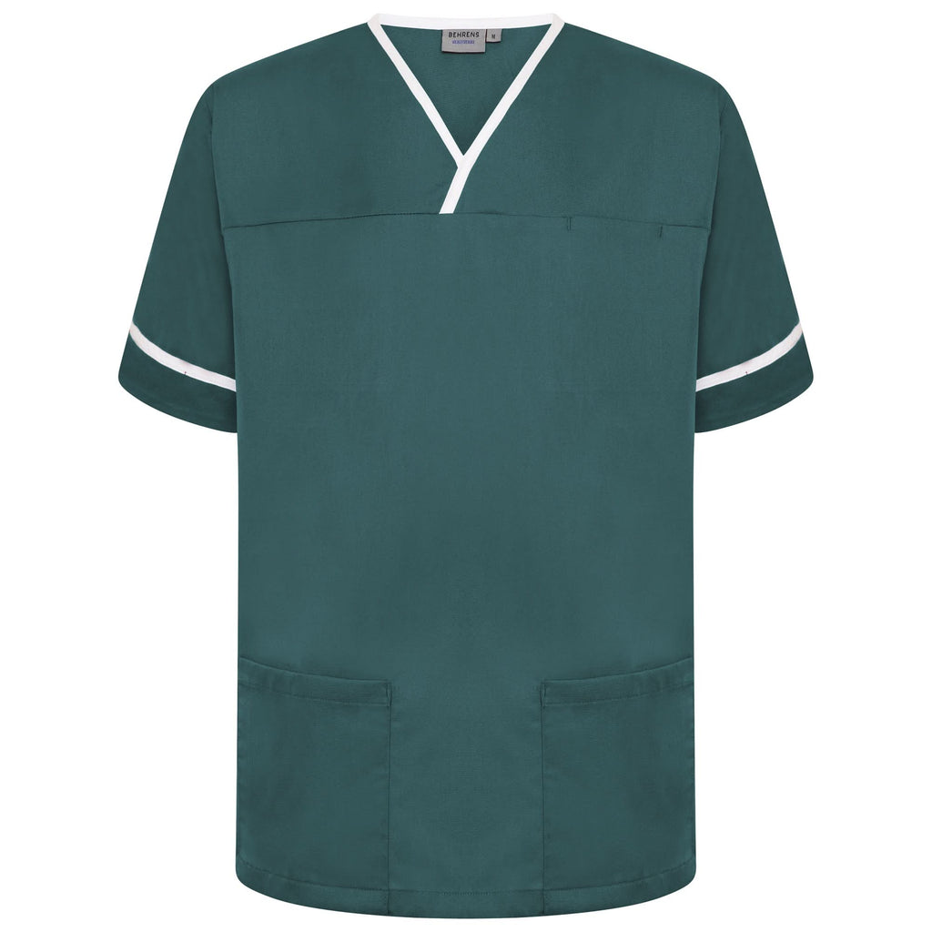 NSTT - Unisex Contrast Trim Smart Scrub Tunic (Greens) - The Staff Uniform Company