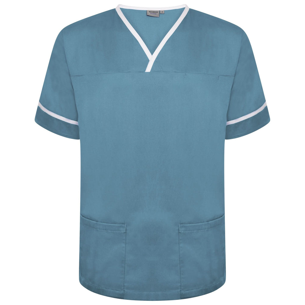 NSTT - Unisex Contrast Trim Smart Scrub Tunic (Greens) - The Staff Uniform Company