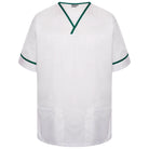 NSTT: White/Bottle Green Contrast Trim Smart Scrub Tunic Unisex Scrub Top Behrens XS