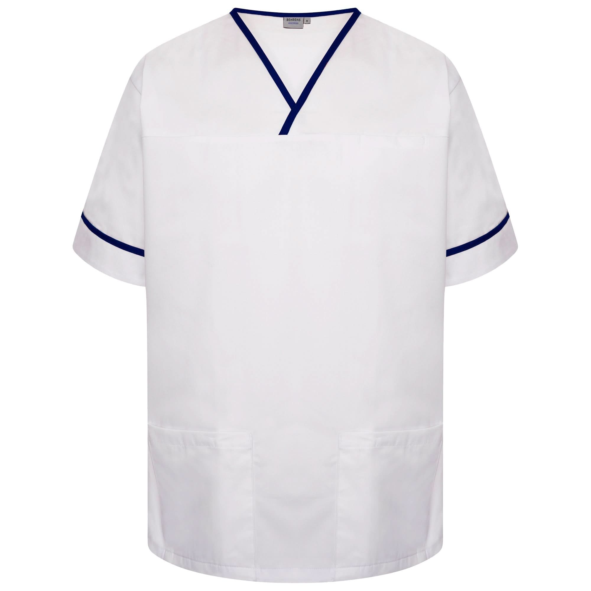 NSTT - Unisex Contrast Trim Smart Scrub Tunic (Whites) - The Staff Uniform Company