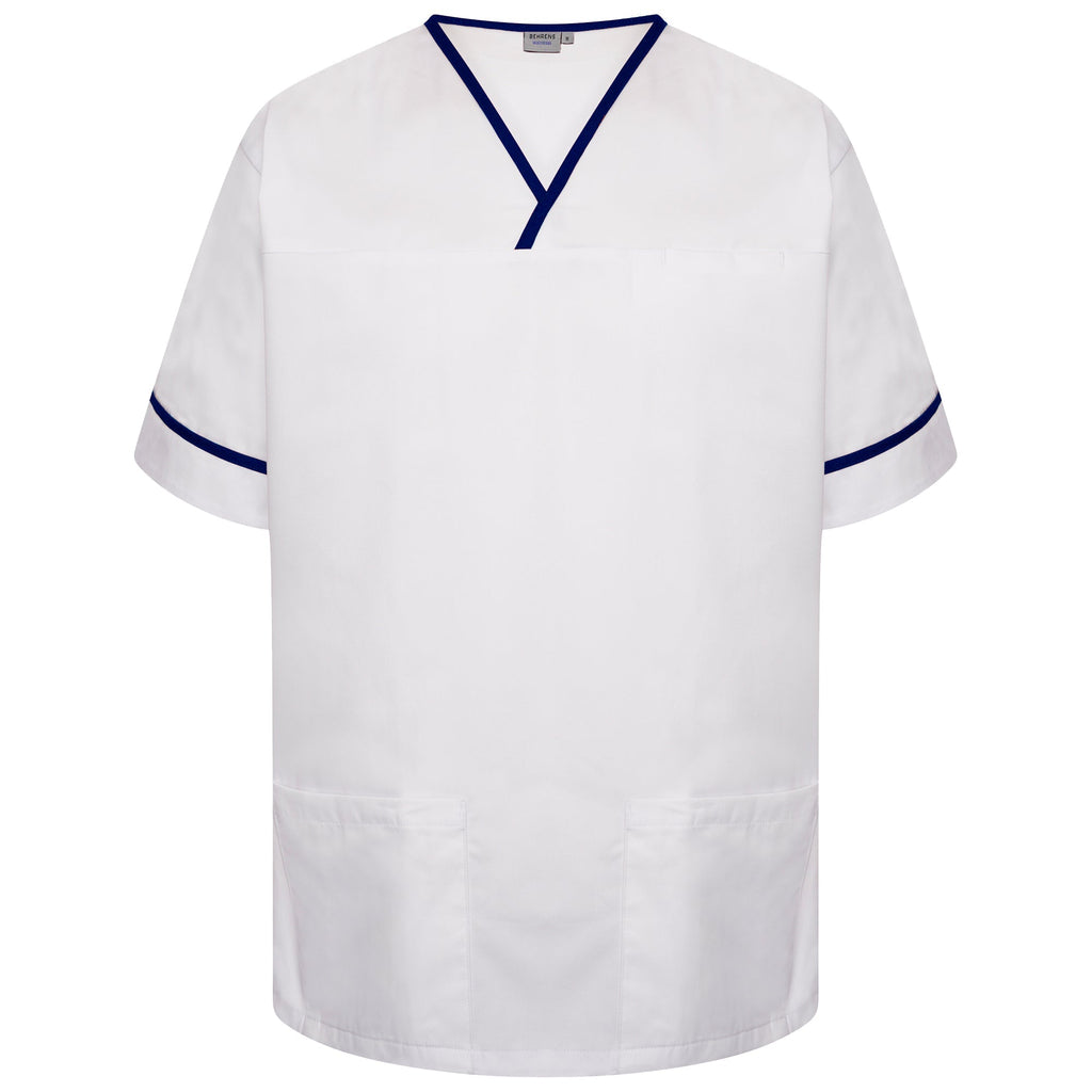 NSTT - Unisex Contrast Trim Smart Scrub Tunic (Whites) - The Staff Uniform Company