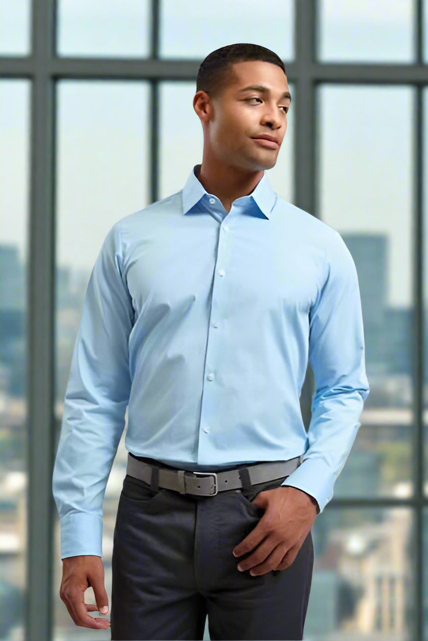 PR244 - Stretch Fit Long Sleeve Cotton Poplin Shirt - The Staff Uniform Company