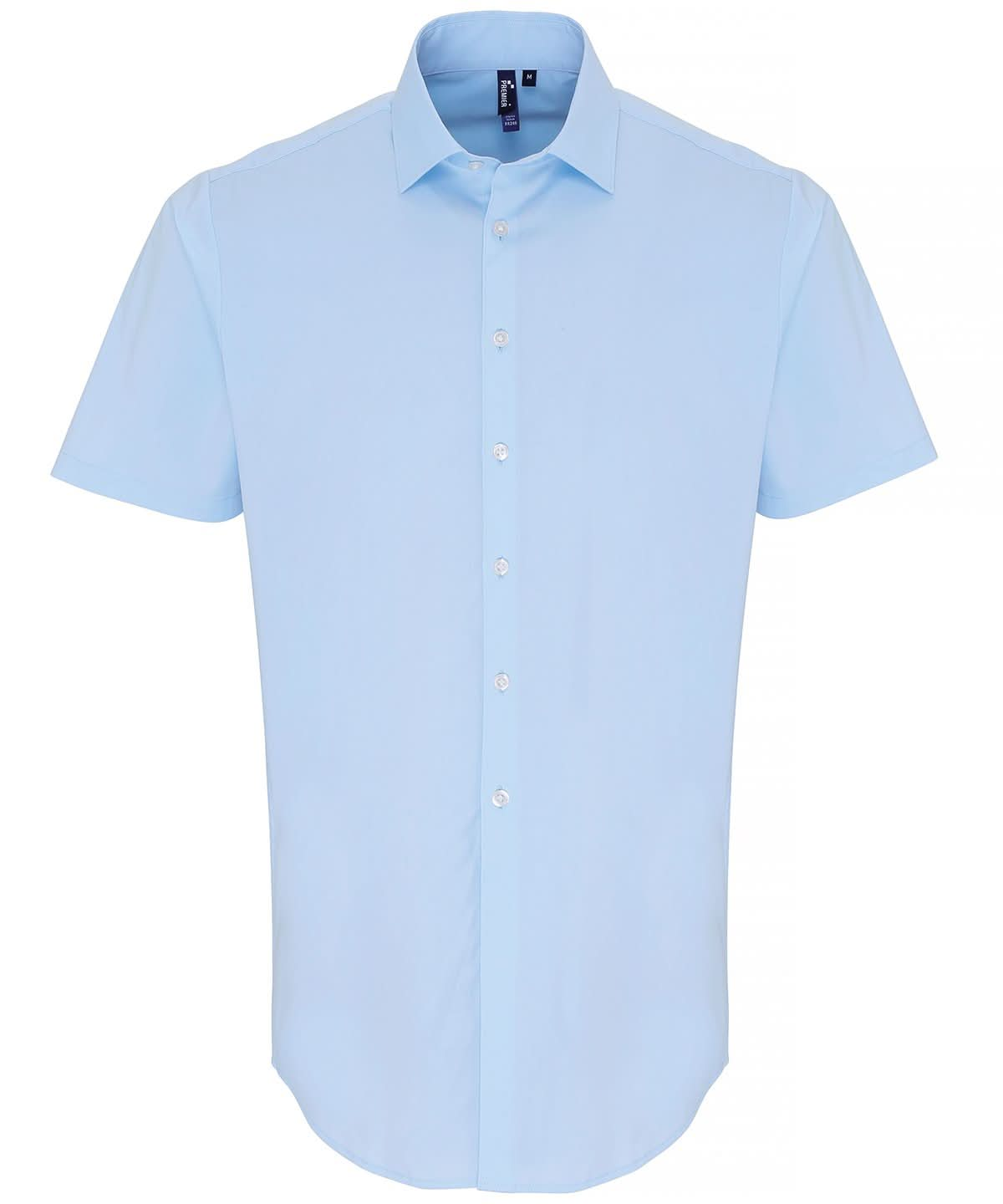 PR246: Mens Short Sleeve Poplin Shirt Mens Short Sleeve Shirts Premier Pale Blue XS