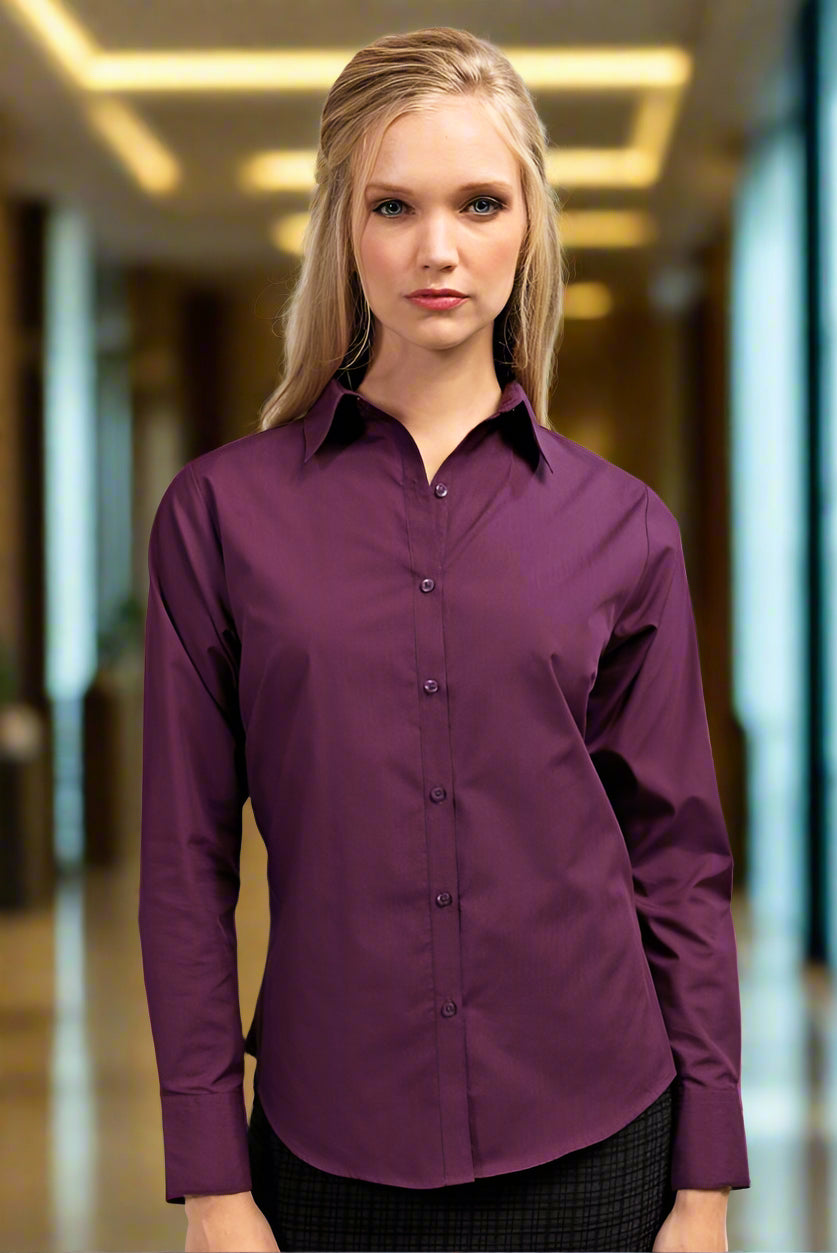 PR300: Ladies Long Sleeve Poplin Shirt Womens Long Sleeve Shirts Premier