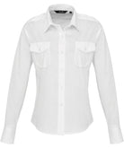 PR310: Ladies Long Sleeve Pilot Shirt Womens Long Sleeve Shirts Premier White 8