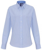 PR338: Ladies Oxford Stripe Shirt Womens Long Sleeve Shirts Premier White/Oxford Blue XS