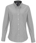 PR338: Ladies Oxford Stripe Shirt Womens Long Sleeve Shirts Premier White/Grey XS