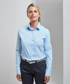 PR344 - Womens Stretch Fit Long Sleeve Cotton Poplin Shirt - The Staff Uniform Company