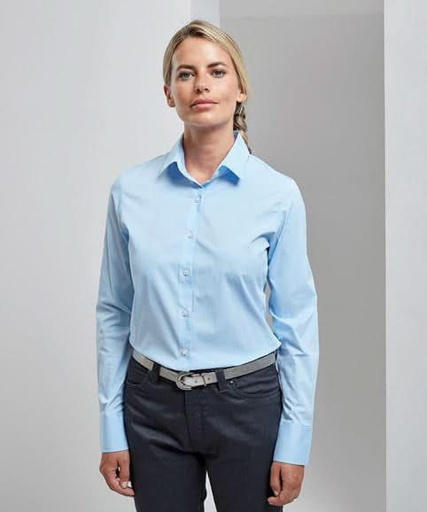 PR344 - Womens Stretch Fit Long Sleeve Cotton Poplin Shirt - The Staff Uniform Company