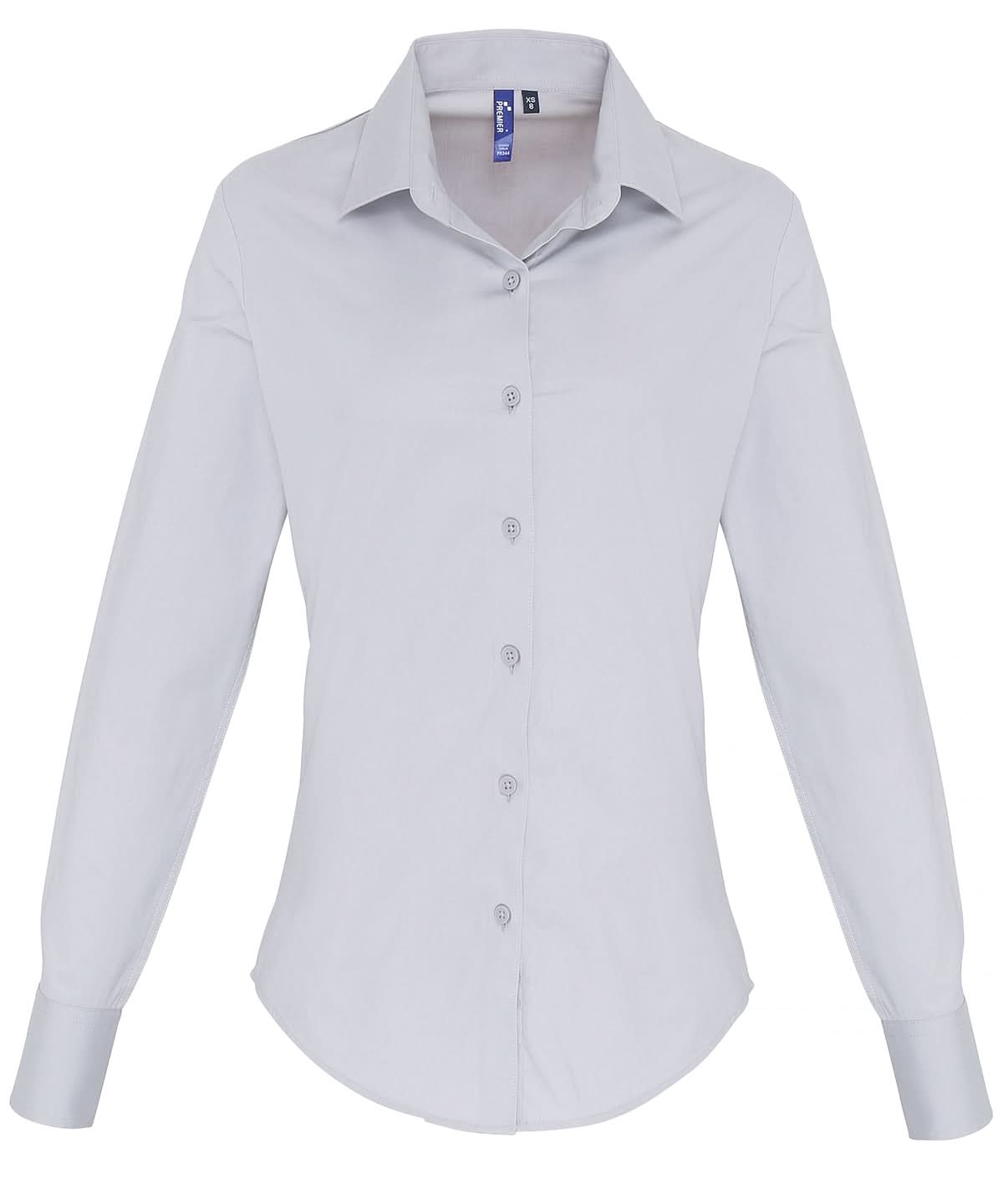 PR344 - Womens Stretch Fit Long Sleeve Cotton Poplin Shirt - The Staff Uniform Company