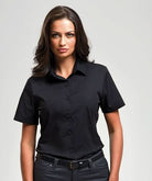 PR346 - Womens Stretch Fit Short Sleeve Cotton Poplin Shirt - The Staff Uniform Company