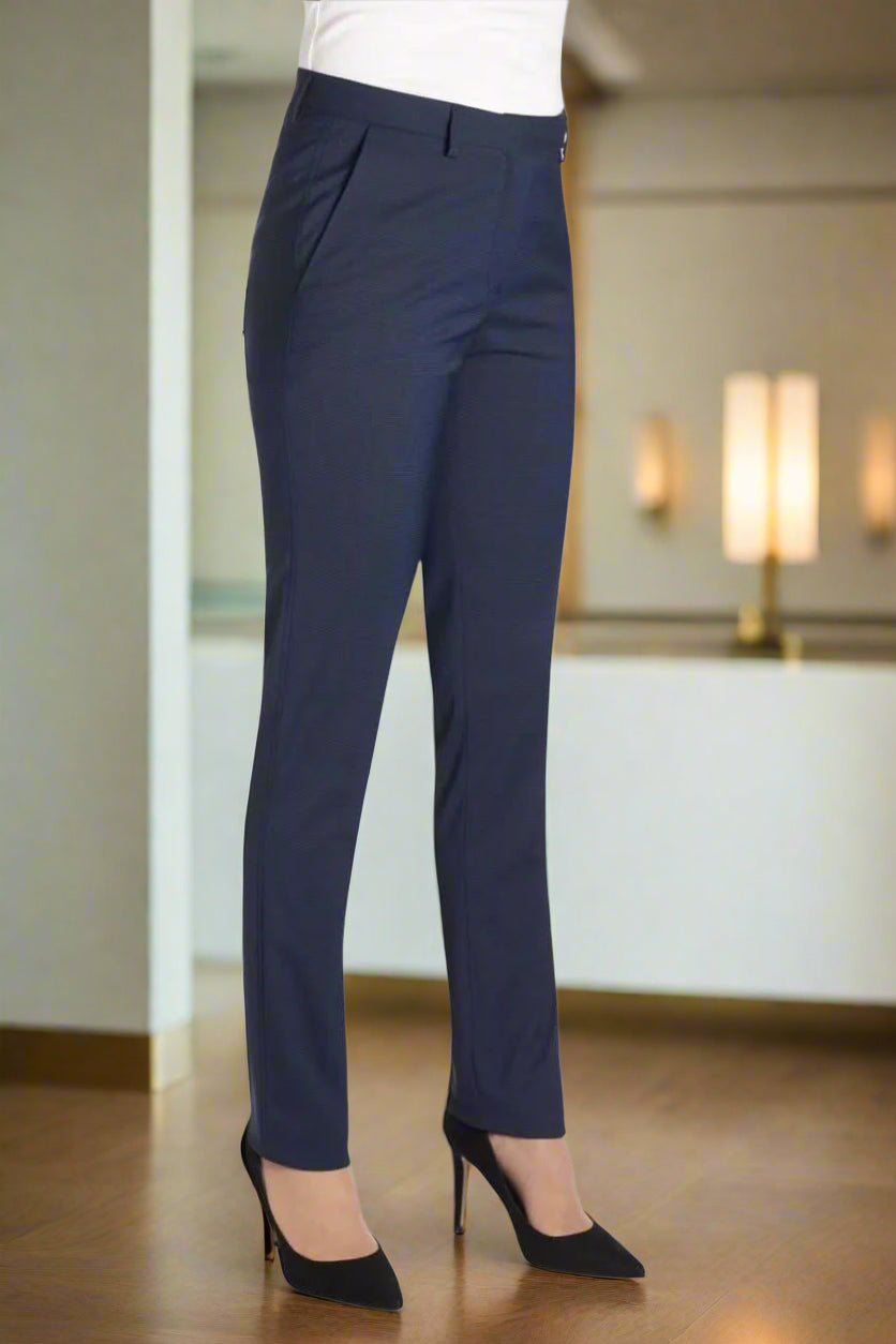 Torino Signature Ladies Slim Leg Trousers Ladies Suit Trouser Brook Taverner Navy Check 6 Short