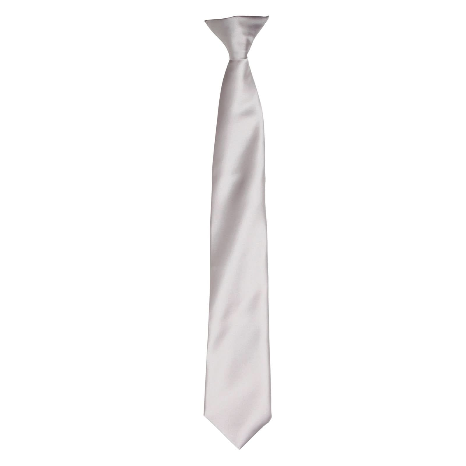 PR755: Colours Satin Clip Tie Ties Premier Silver Grey Regular