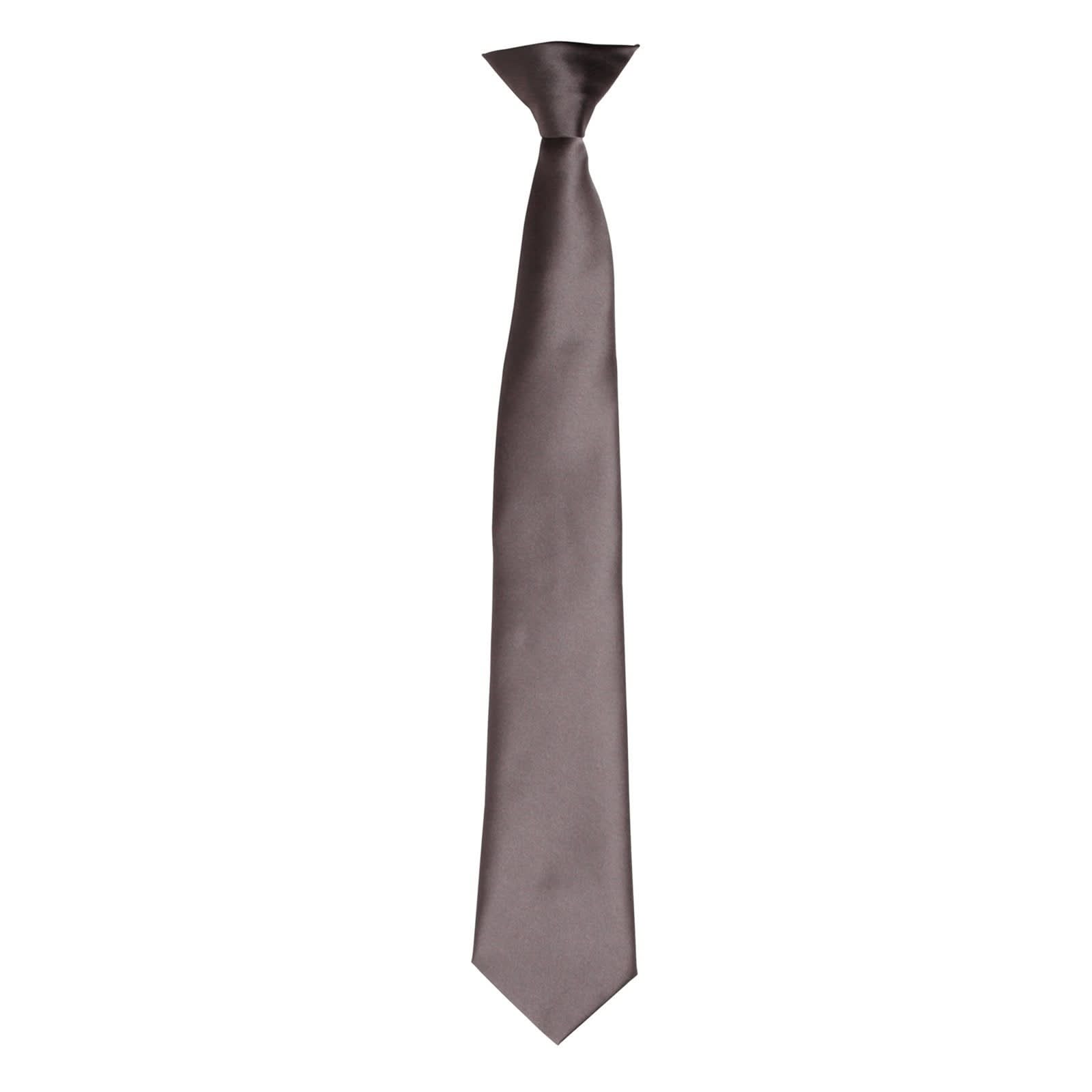 PR755: Colours Satin Clip Tie Ties Premier Dark Grey Regular