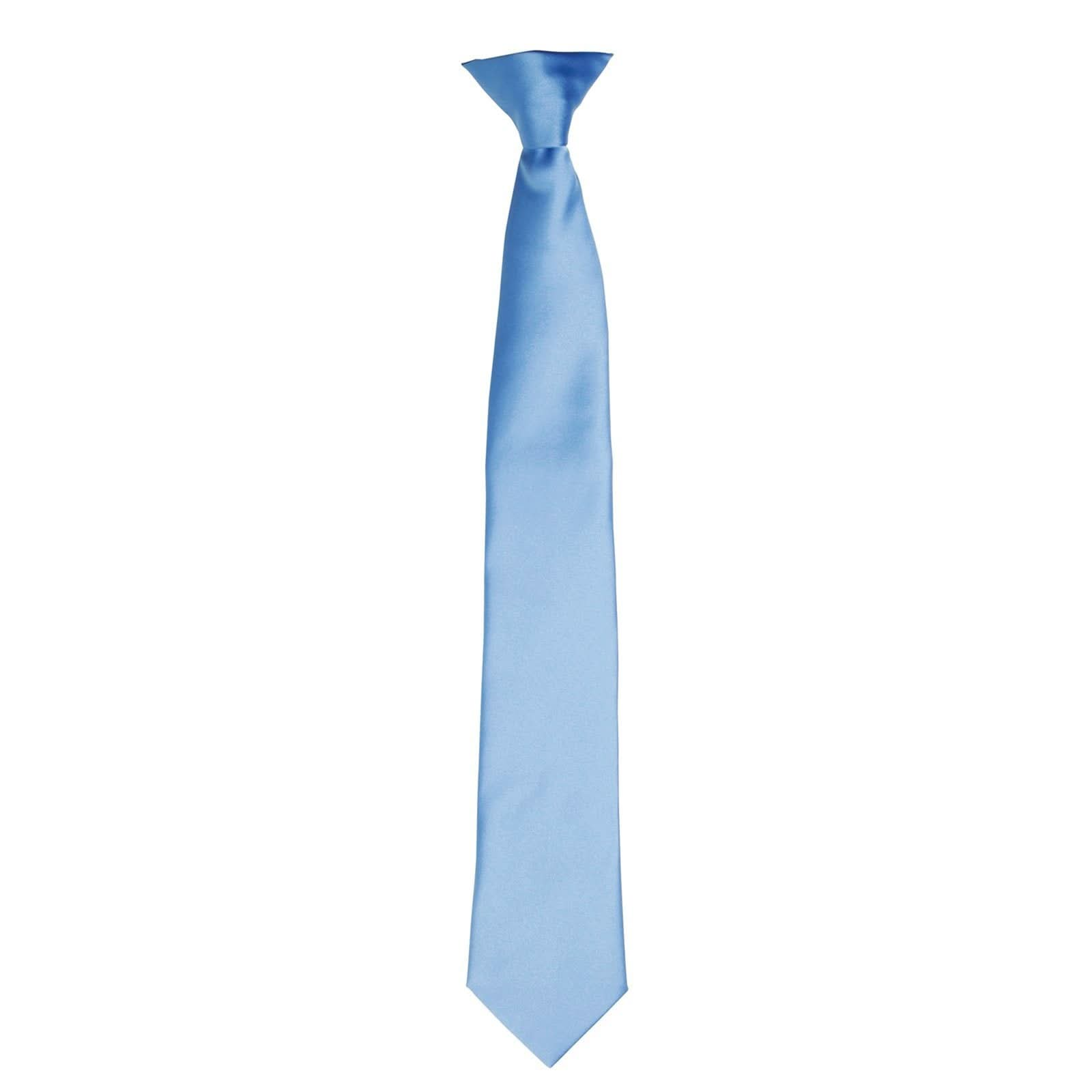 PR755: Colours Satin Clip Tie Ties Premier Mid Blue Regular