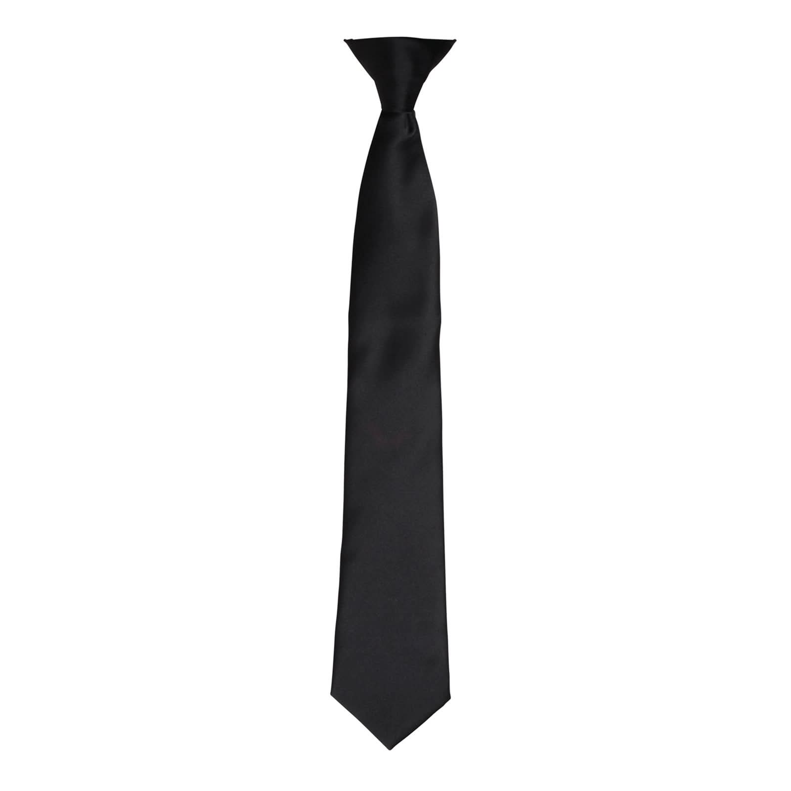 PR755: Colours Satin Clip Tie Ties Premier Black Regular